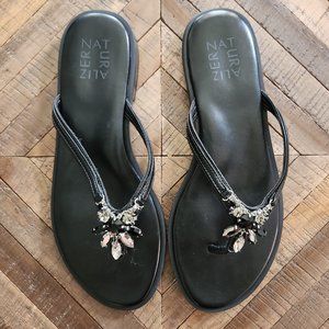Naturalizer Black Sandal with Rhinestone Embellishments